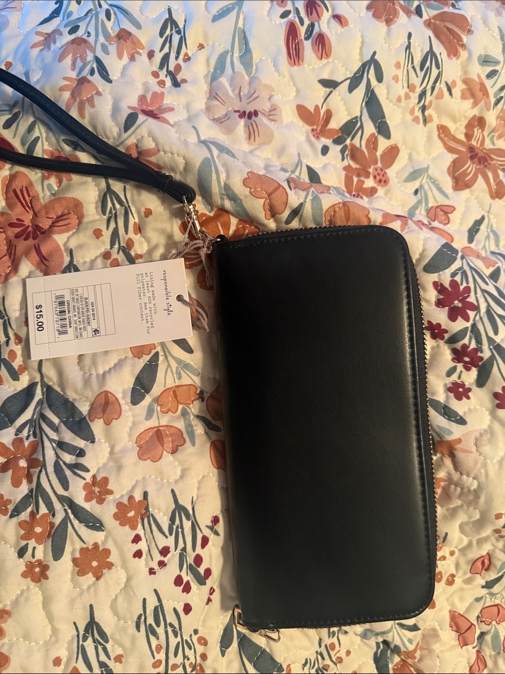 a new day Black Zip-Around Wristlet Wallet with Detachable Strap